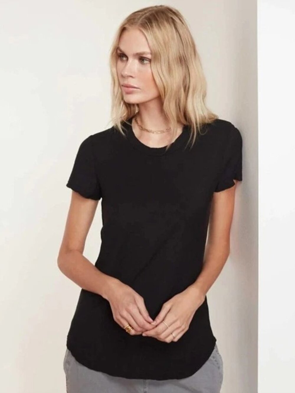 NWT $75 James Perse Black Cotton Modal Slub Crewneck Short Sleeve T-Shirt SIZE 1
